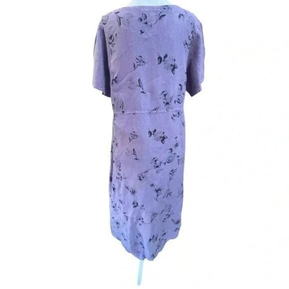 Vintage 1990s Linen Floral Tunic Maxi Dress Set – Purple, Short Sleeve, Made in - Picture 5 of 13